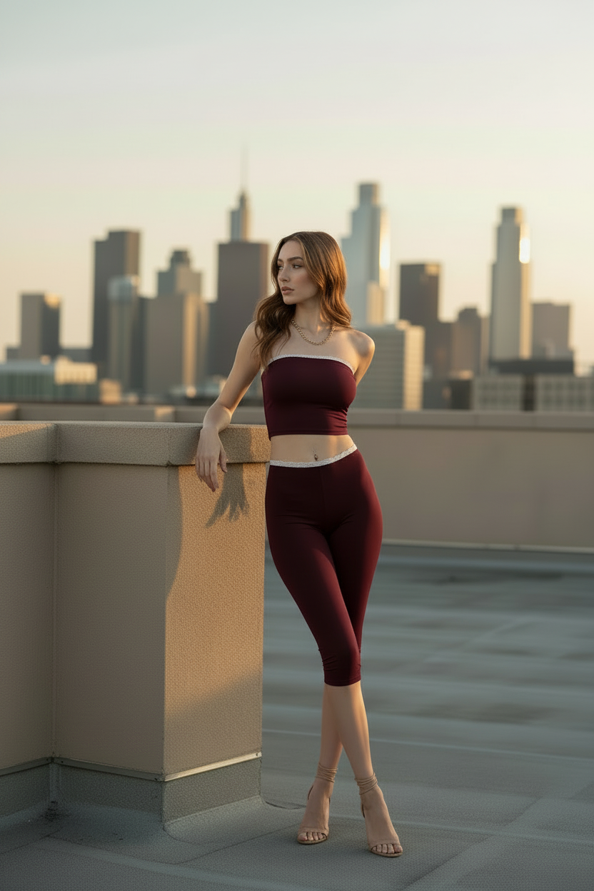 Burgundy Lace Rooftop Portrait