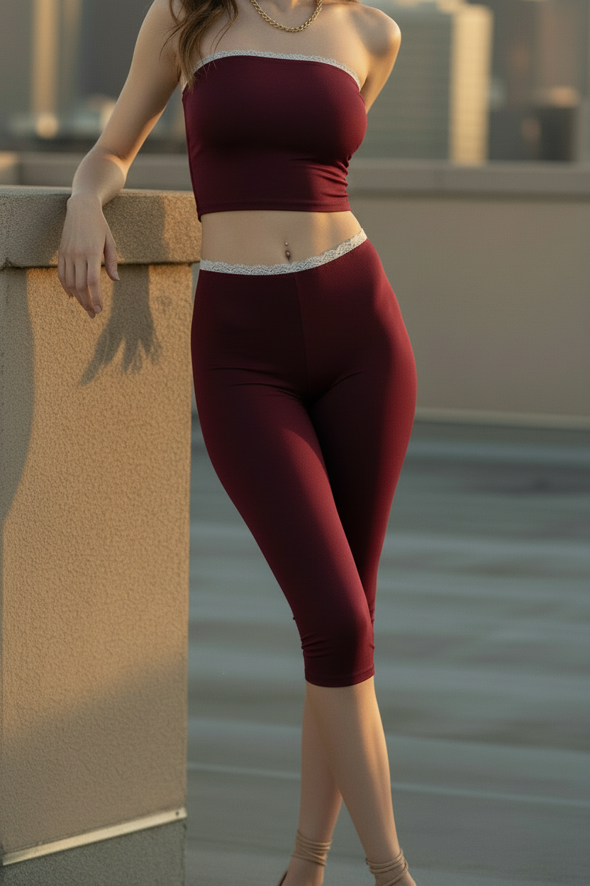 Burgundy & White Lace Set